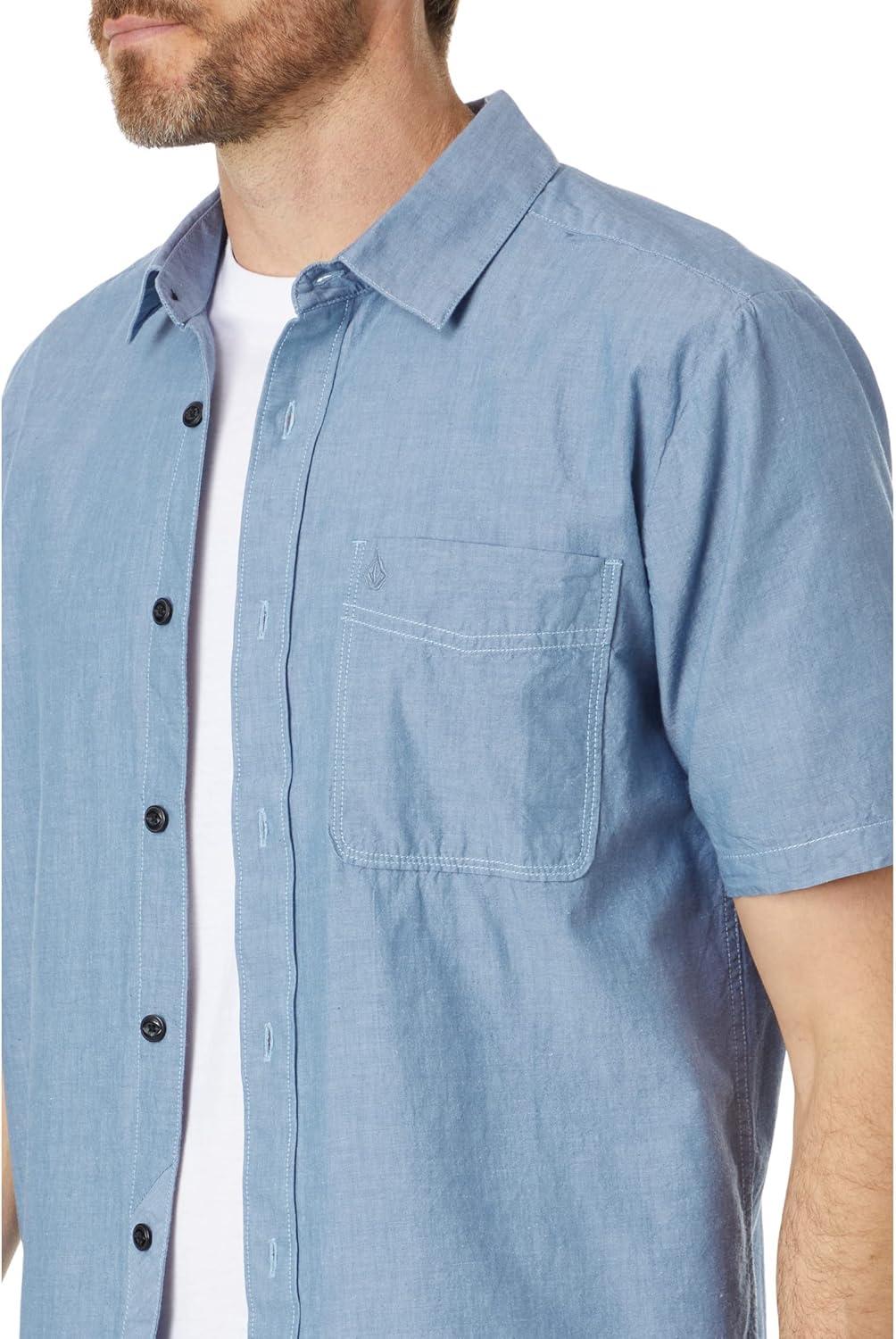 image:imageVolcom Mens Date Knight Short Sleeve Classic Fit Button Down ShirtChambray