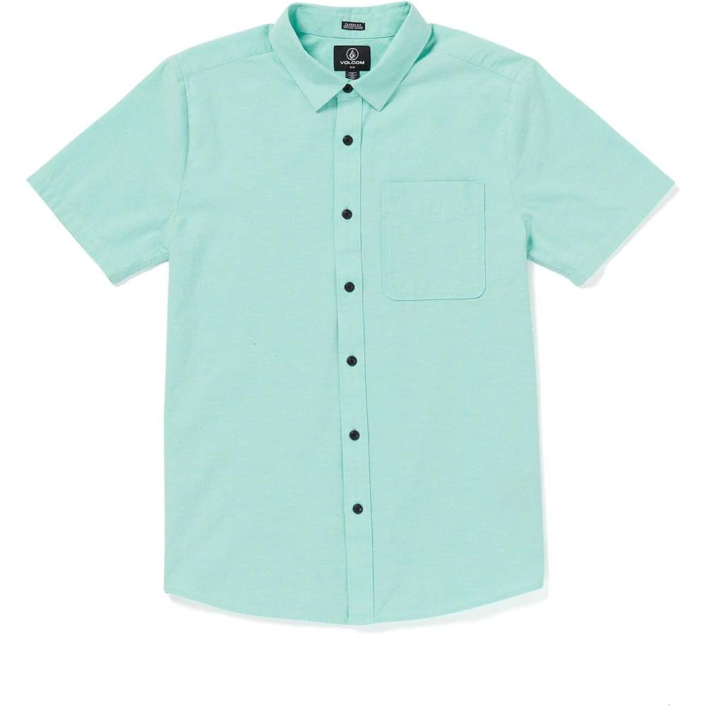 image:imageVolcom Mens Date Knight Short Sleeve Classic Fit Button Down ShirtCrete Blue