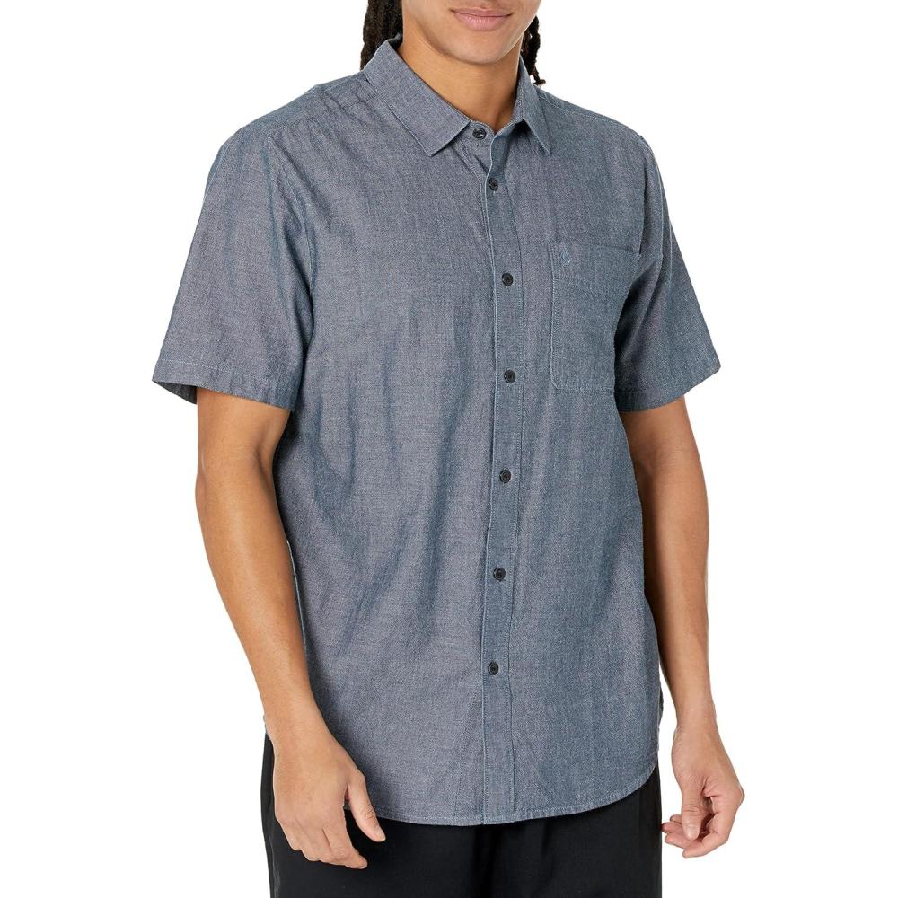 image:imageVolcom Mens Date Knight Short Sleeve Classic Fit Button Down ShirtNavy