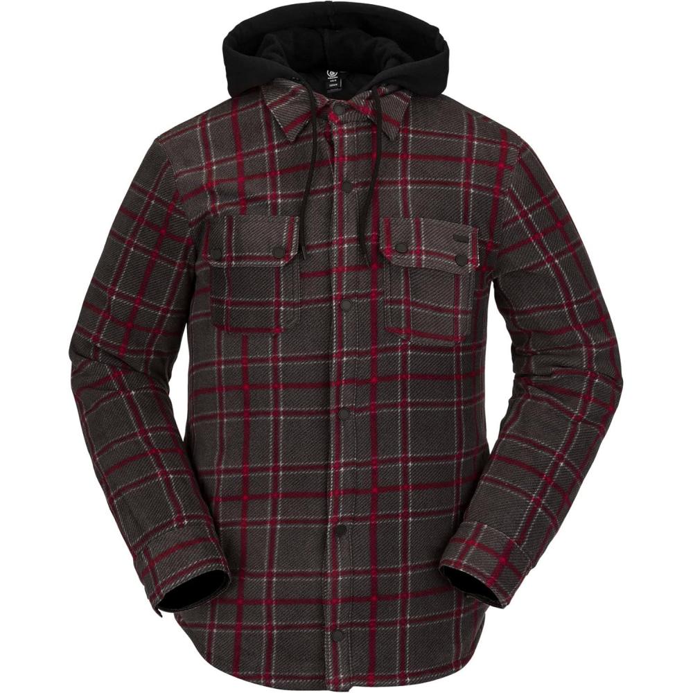 image:imageVolcom mens Field Insulated Flannel Hooded Snowboard Shirt JacketBlack Plaid S3