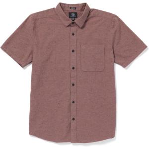 Volcom Mens Date Knight Short Sleeve Classic Fit Button Down Shirt(Bordeaux Brown)