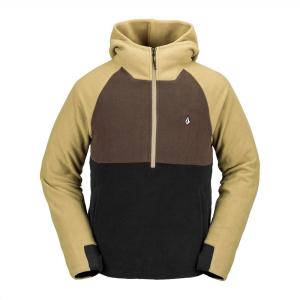 Volcom mens Polar Fleece Hooded 1/2 Zip Snowboard Ski Baselayer(Dark Khaki S4)