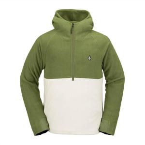 Volcom mens Polar Fleece Hooded 1/2 Zip Snowboard Ski Baselayer(Military S4)
