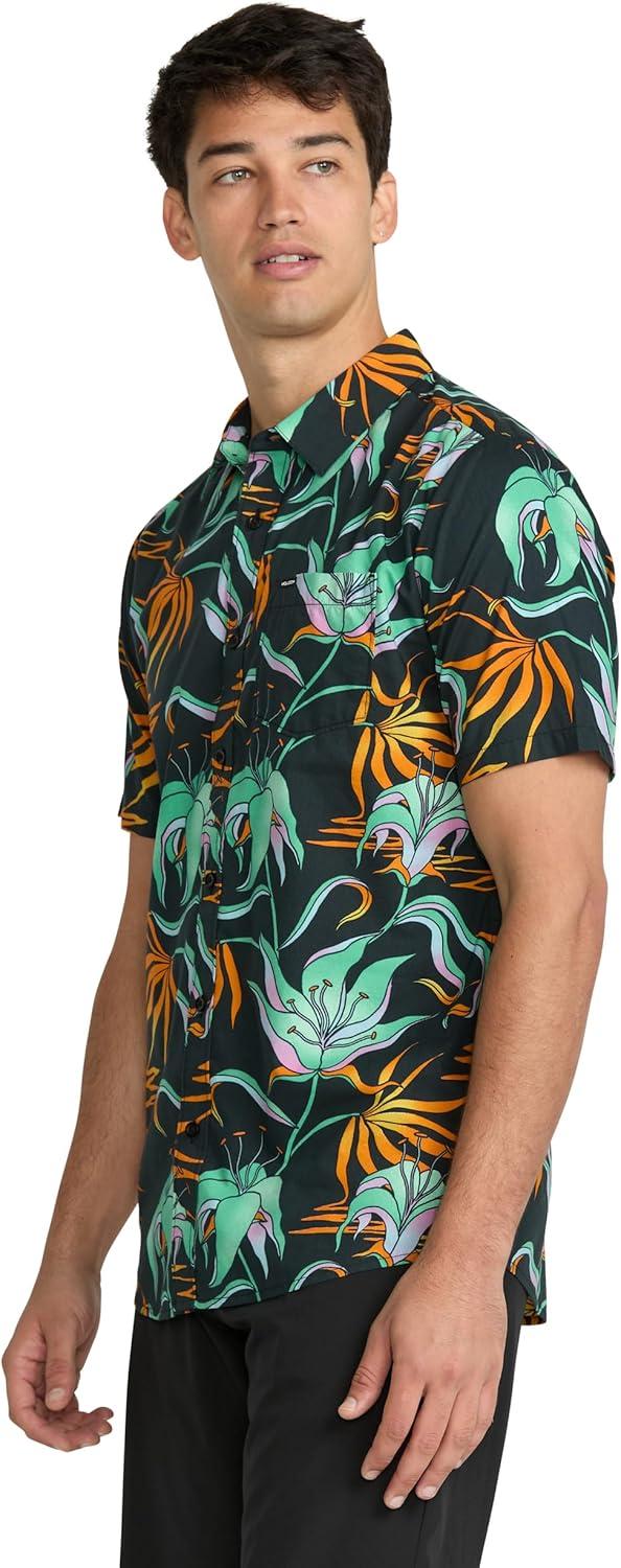 image:imageVolcom Mens Regular Marble Floral Short Sleeve Button Down Hawaiian ShirtBlack Green