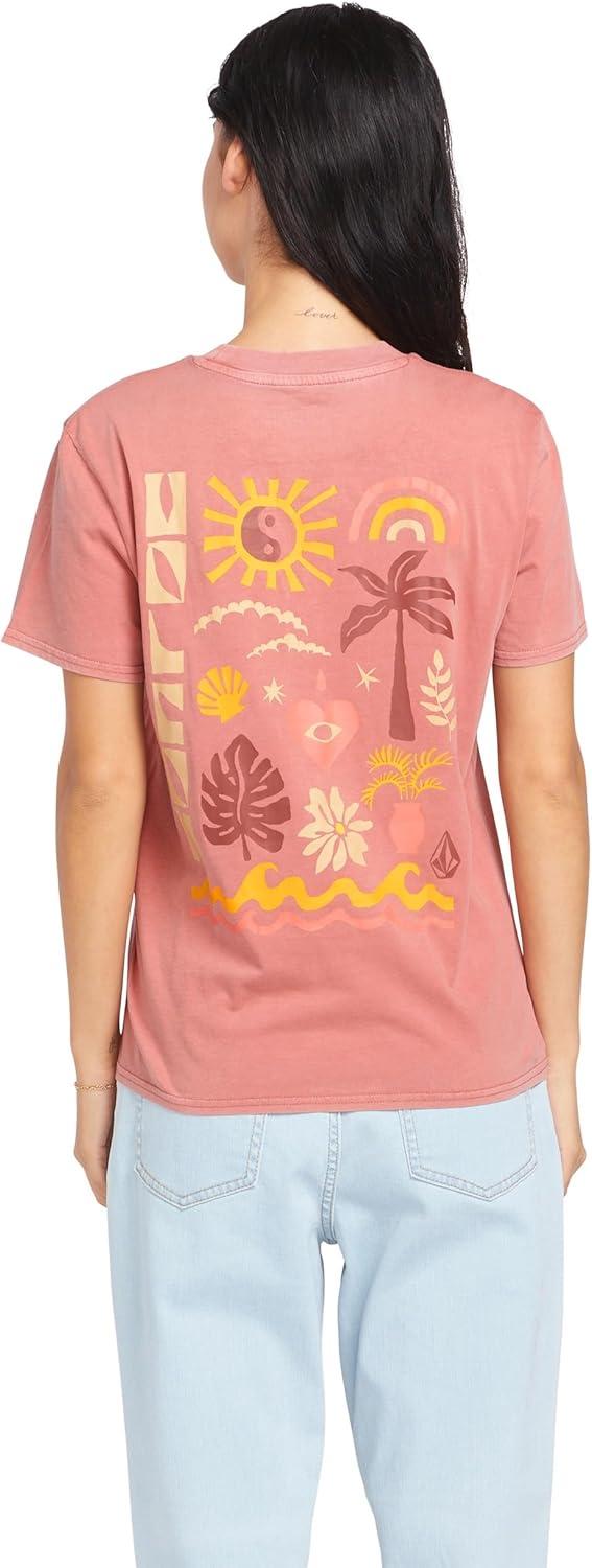 image:imageVolcom Womens Lock It Up Short Sleeve Tee Crew Neck TShirt with Striped Neck TapingMauve Rose