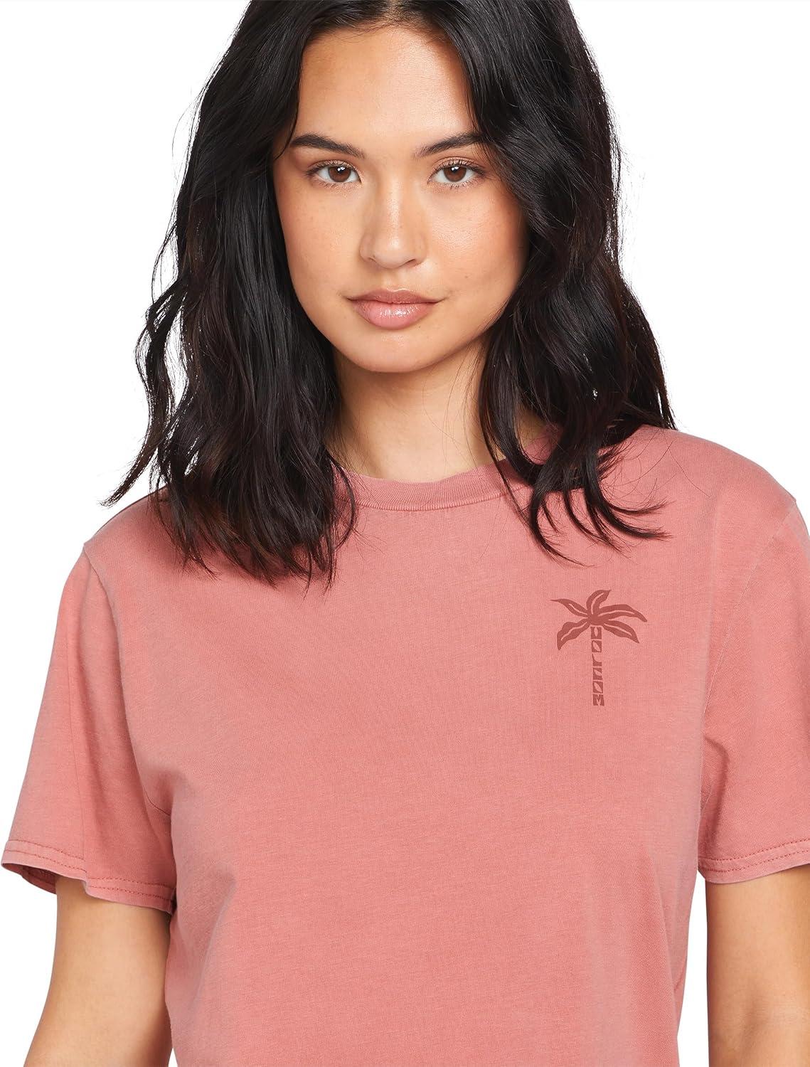 image:imageVolcom Womens Lock It Up Short Sleeve Tee Crew Neck TShirt with Striped Neck TapingMauve Rose