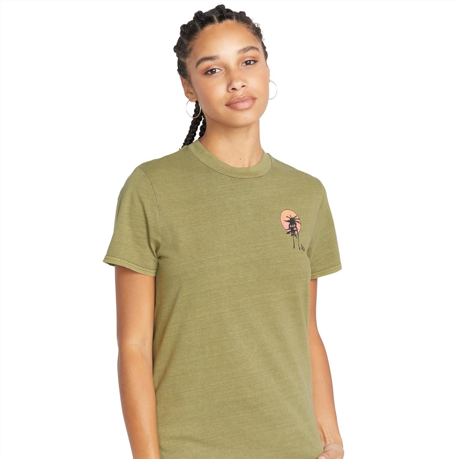 image:imageVolcom Womens Lock It Up Short Sleeve Tee Crew Neck TShirt with Striped Neck TapingMoss