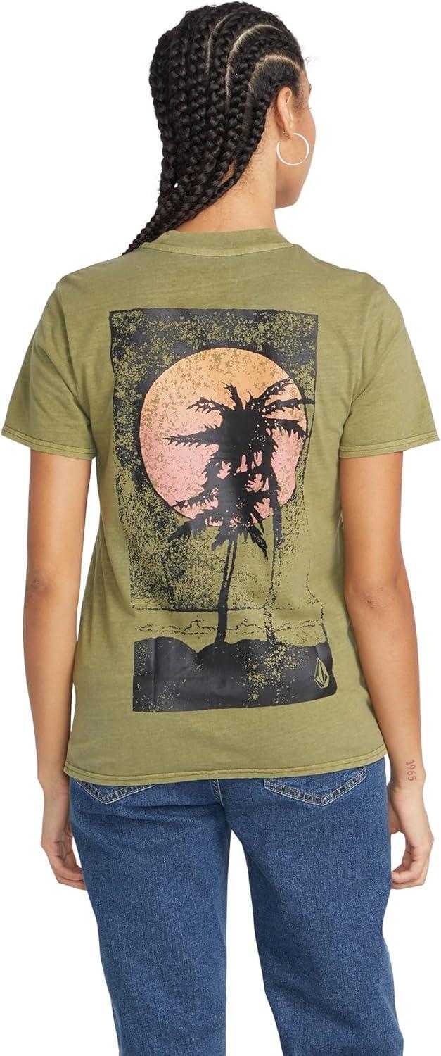 image:imageVolcom Womens Lock It Up Short Sleeve Tee Crew Neck TShirt with Striped Neck TapingMoss