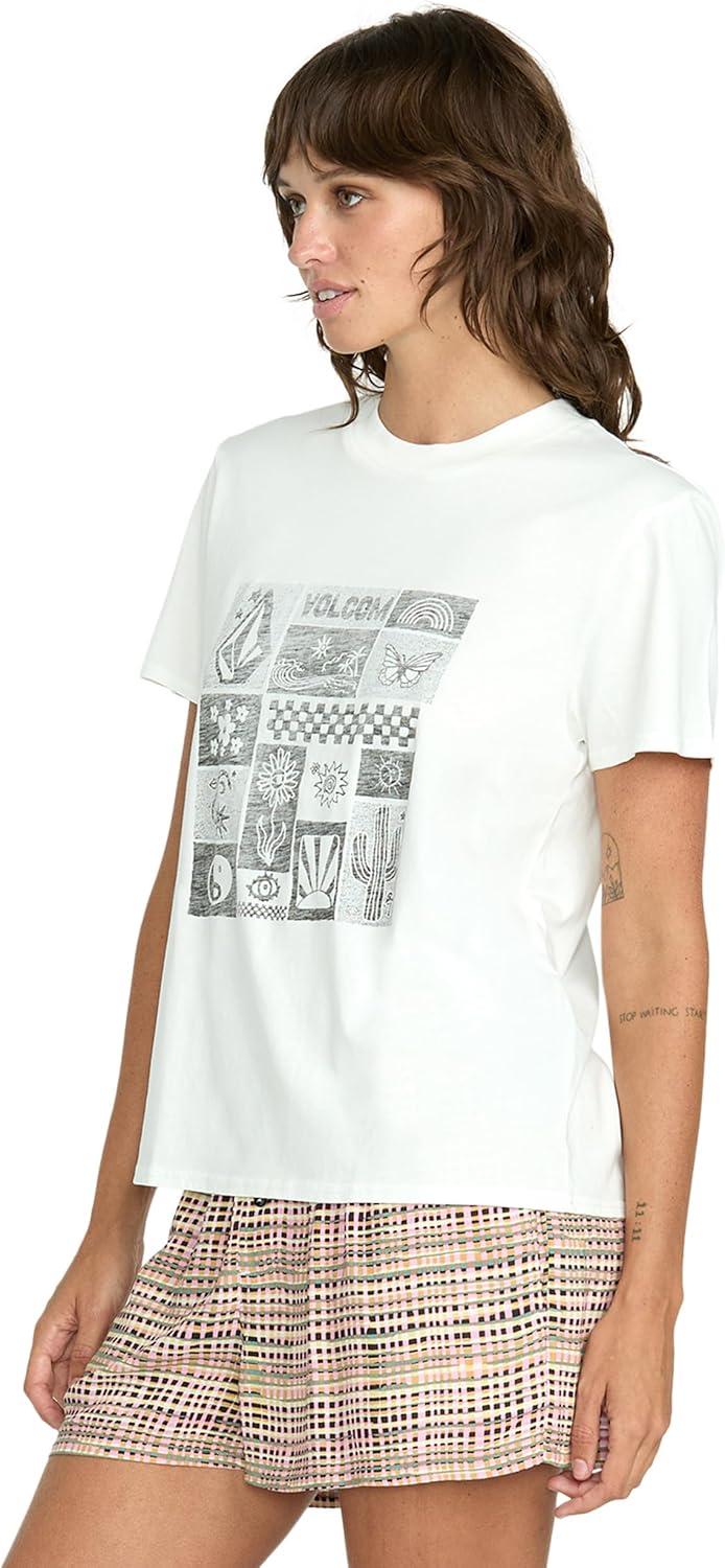 image:imageVolcom Womens Lock It Up Short Sleeve Tee Crew Neck TShirt with Striped Neck TapingSandy Brown