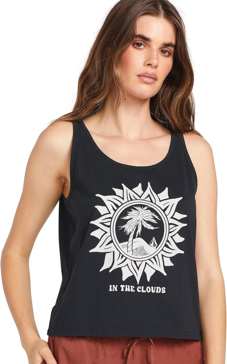 image:imageVolcom Womens to The Bank Organic Cotton Graphic Tank Top Relaxed Boxy Fit Breezy Summer StyleBlack White
