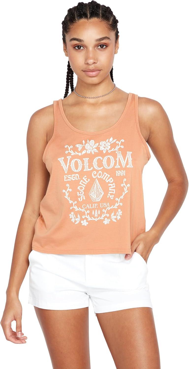 image:imageVolcom Womens to The Bank Organic Cotton Graphic Tank Top Relaxed Boxy Fit Breezy Summer StyleClay