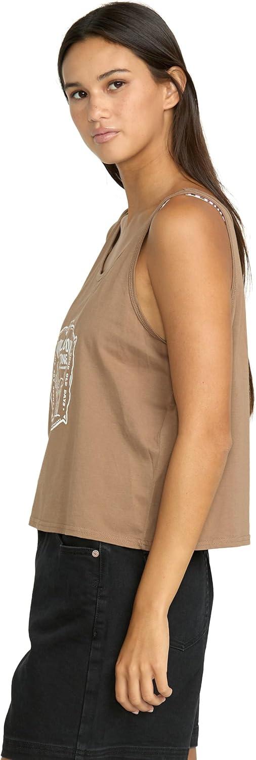 image:imageVolcom Womens to The Bank Organic Cotton Graphic Tank Top Relaxed Boxy Fit Breezy Summer StyleHazelnut