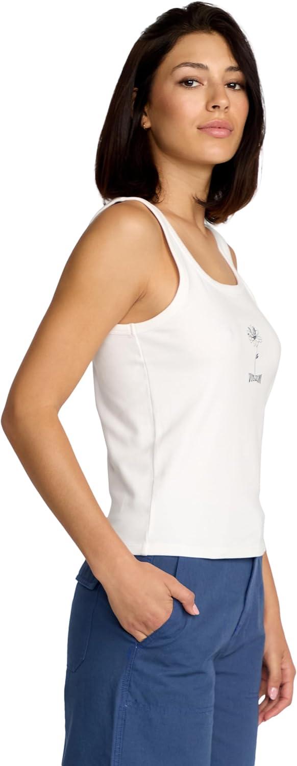 image:imageVolcom Womens to The Bank Organic Cotton Graphic Tank Top Relaxed Boxy Fit Breezy Summer StyleStar White Time