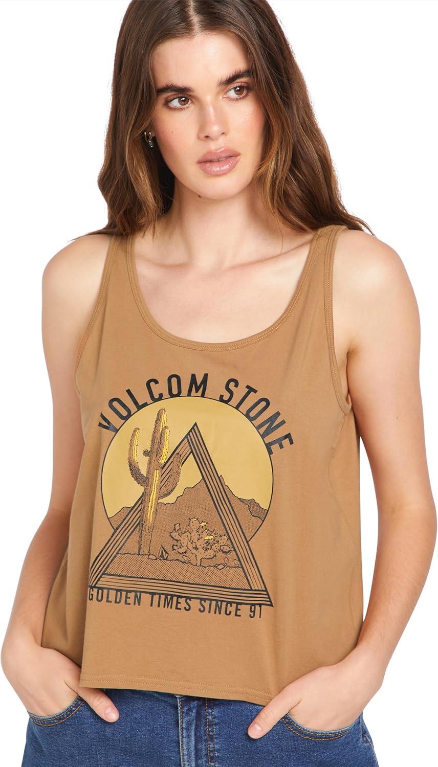 image:imageVolcom Womens to The Bank Organic Cotton Graphic Tank Top Relaxed Boxy Fit Breezy Summer StyleVintage Brown