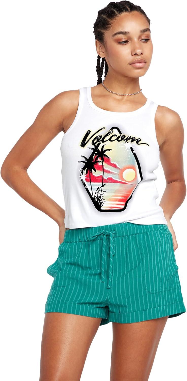 image:imageVolcom Womens to The Bank Organic Cotton Graphic Tank Top Relaxed Boxy Fit Breezy Summer StyleWhite White