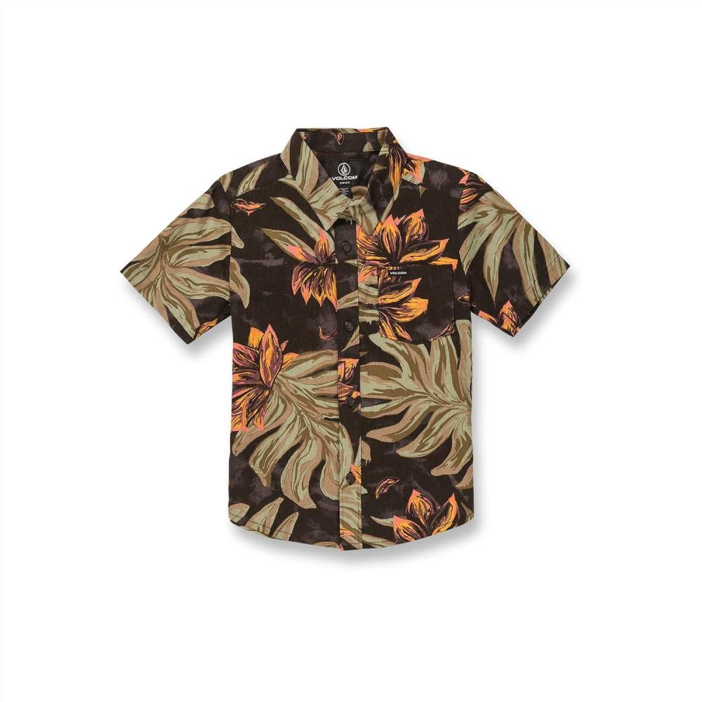 image:imageVolcom Boys Marble Floral Short Sleeve Button Down Hawaiian ShirtRinsed Black
