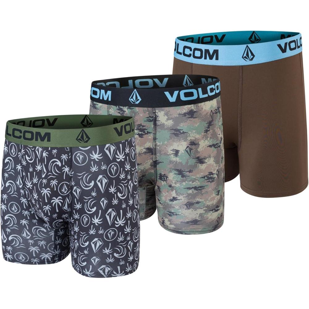 image:imageVolcom Mens Boxer Briefs 3 Pack Poly Spandex Performance FLYLESS Support Boxer Briefs UnderwearBlackCamouflageBrown