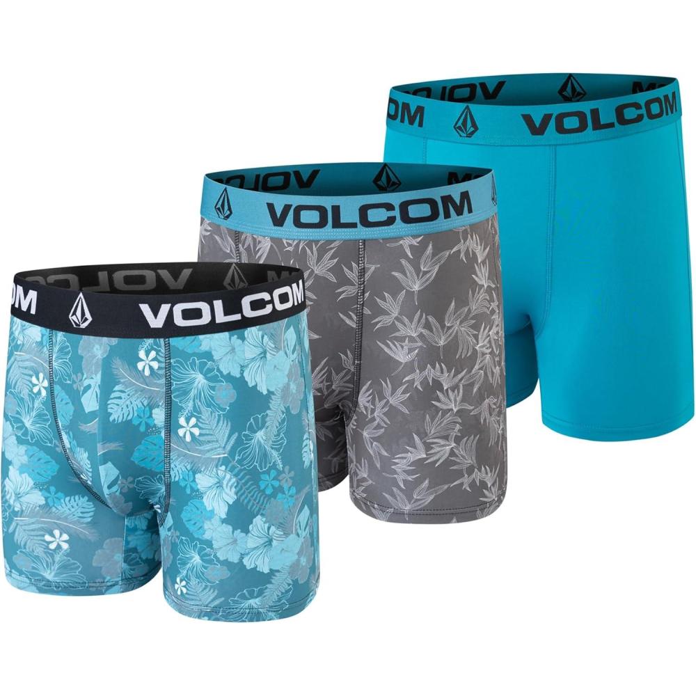 image:imageVolcom Mens Boxer Briefs 3 Pack Poly Spandex Performance FLYLESS Support Boxer Briefs UnderwearDark TurquoiseHeather GreyTeal