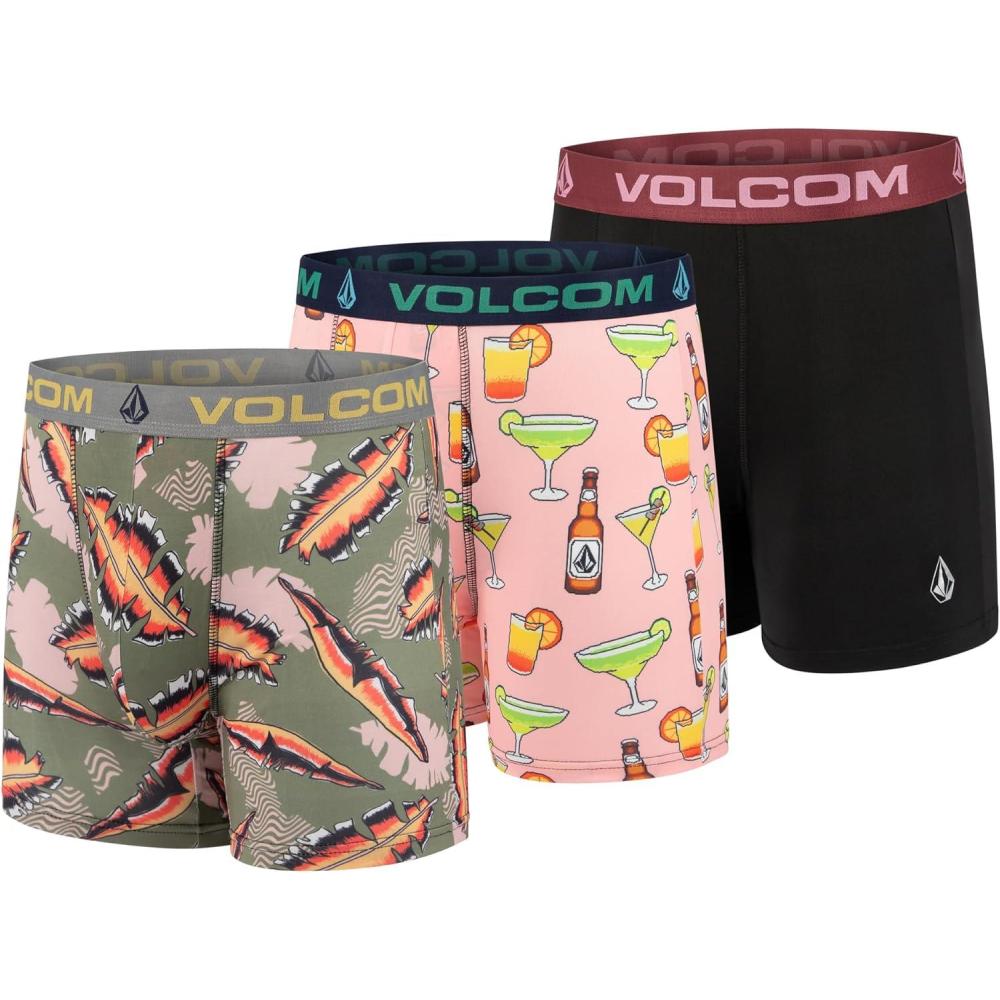 image:imageVolcom Mens Boxer Briefs 3 Pack Poly Spandex Performance FLYLESS Support Boxer Briefs UnderwearLeavesCocktailsBlack