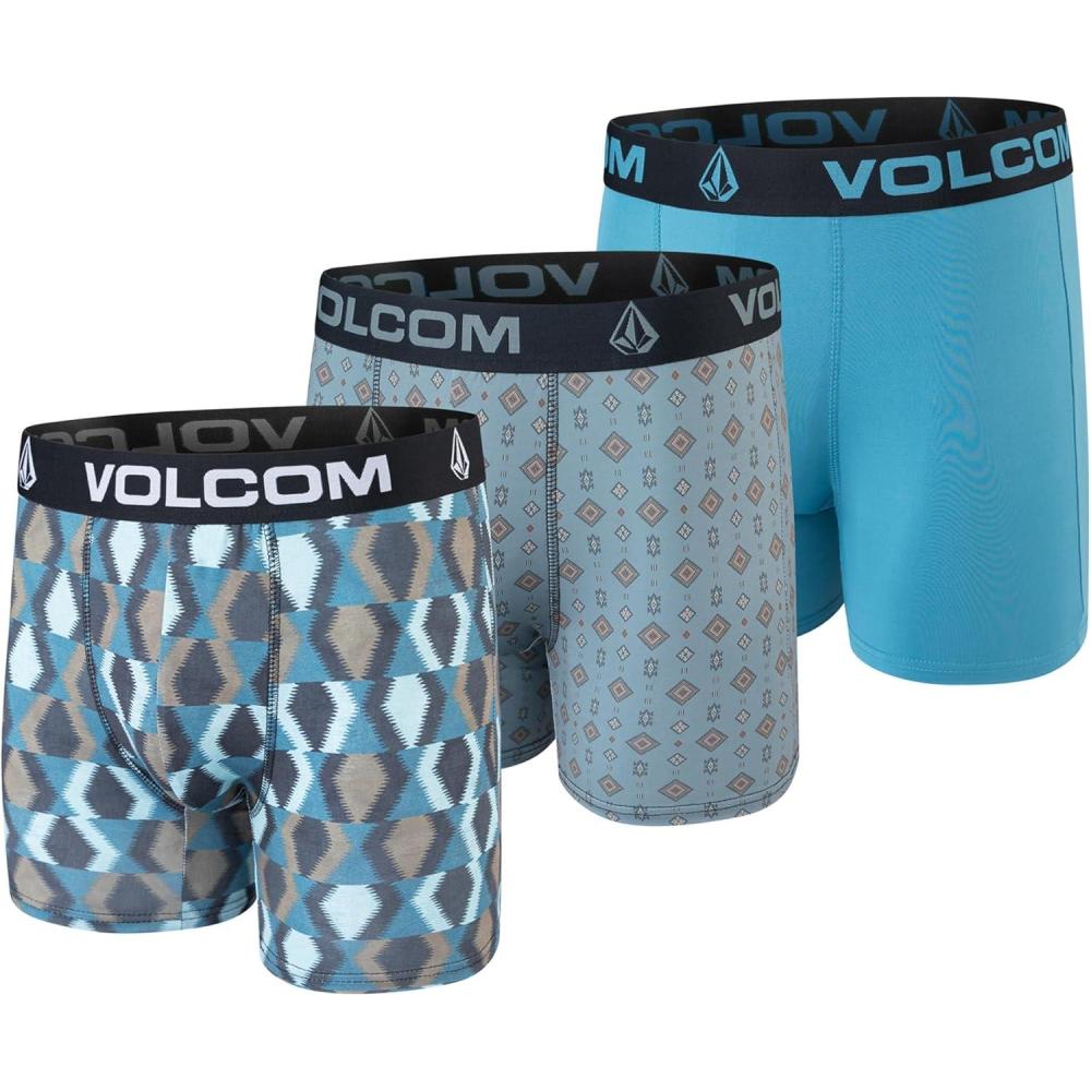 image:imageVolcom Mens Boxer Briefs 3 Pack Poly Spandex Performance FLYLESS Support Boxer Briefs UnderwearMulticoloredMuted BlueBright Teal