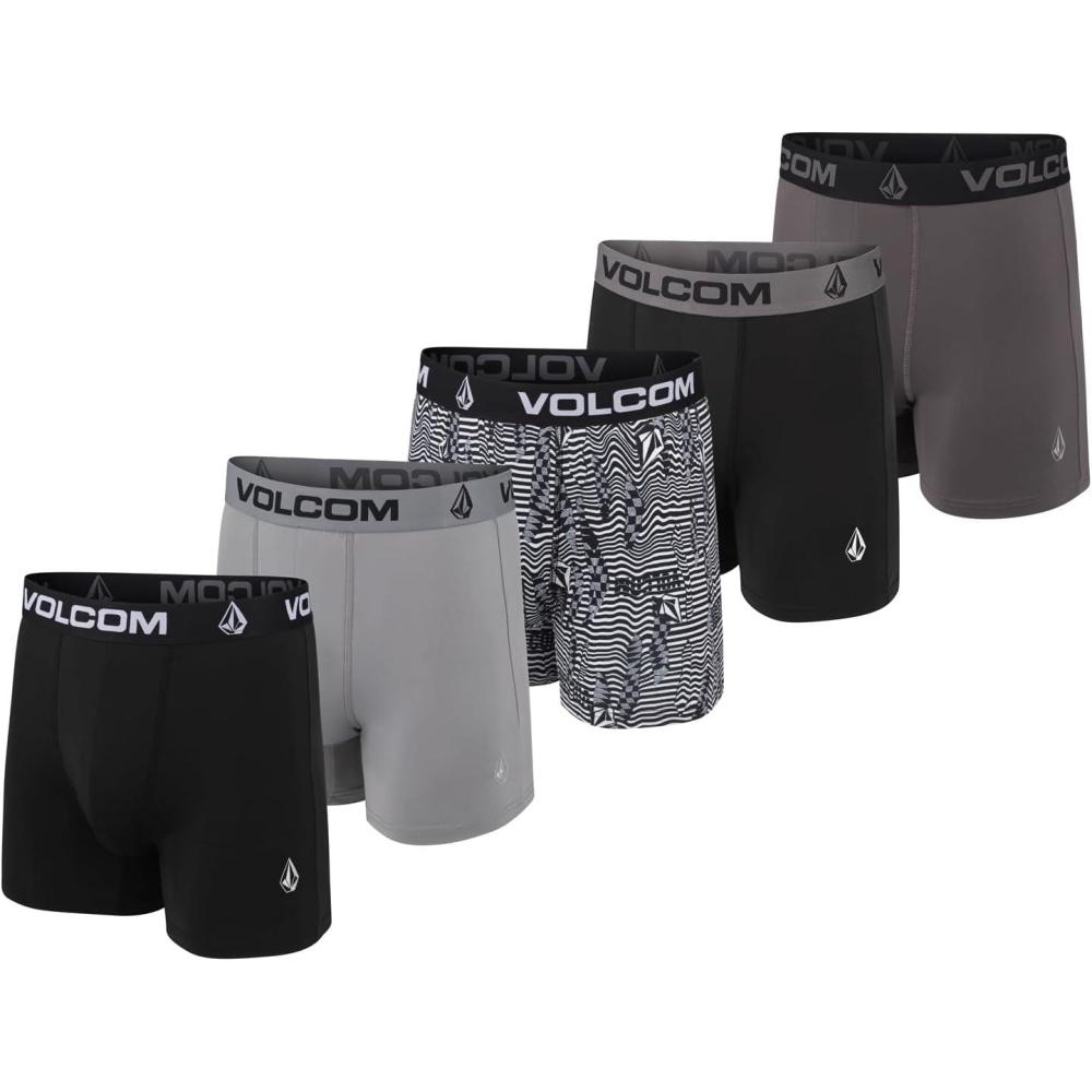 image:imageVolcom Mens Boxer Briefs 5 Pack Poly Spandex Performance Boxer Briefs UnderwearBlackGreyBlackwhiteBlackGrey