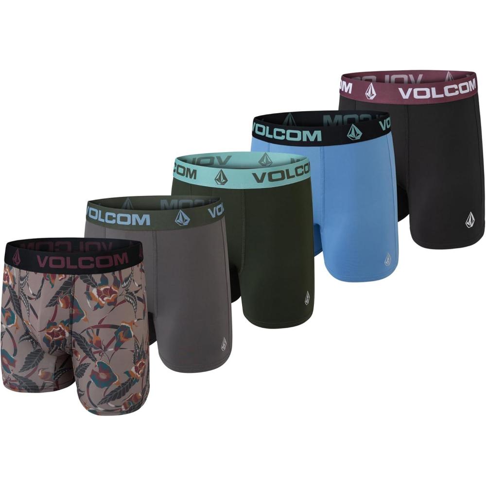 image:imageVolcom Mens Boxer Briefs 5 Pack Poly Spandex Performance Boxer Briefs UnderwearBrownGreyHunter GreenBaby BlueBlack