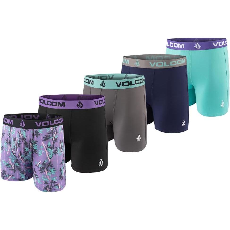 image:imageVolcom Mens Boxer Briefs 5 Pack Poly Spandex Performance Boxer Briefs UnderwearPurpleBlackGreyNavyLight Blue