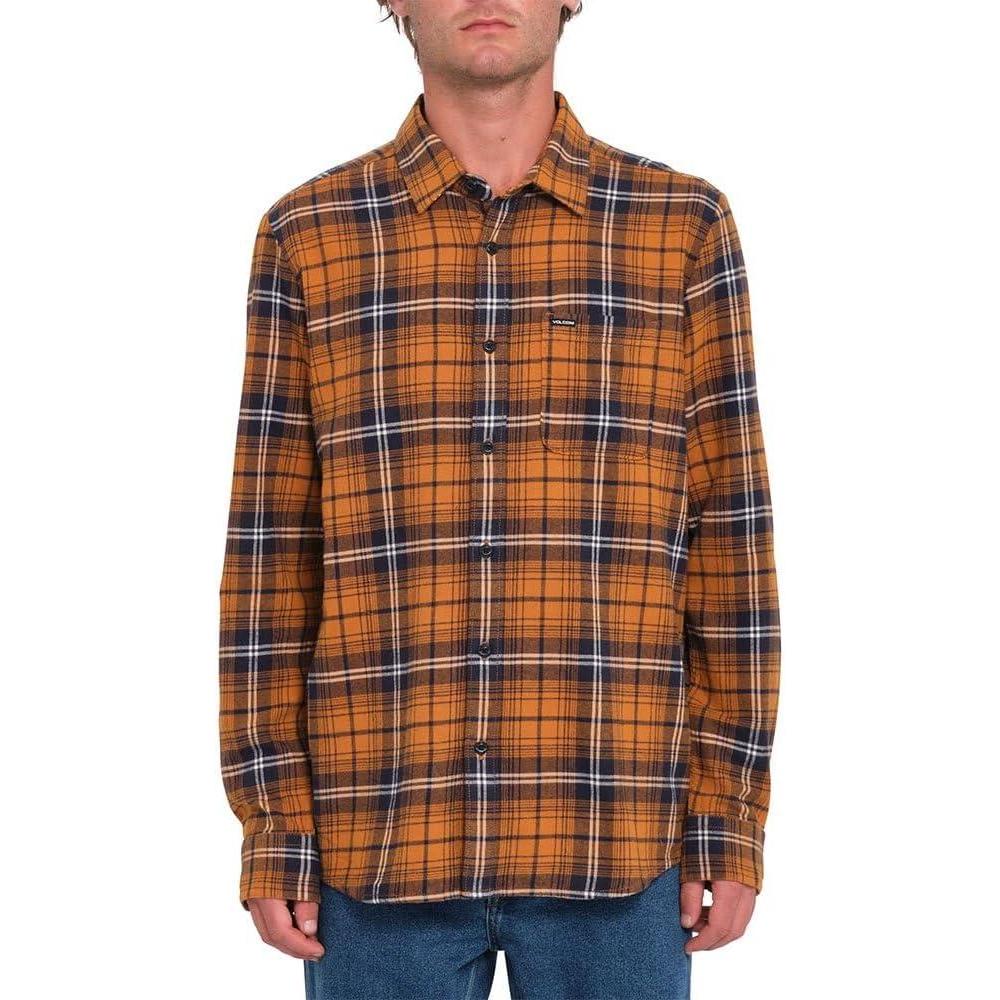image:imageVolcom Mens Caden Plaid Long Sleeve Flannel Shirt Classic Fit ButtonFront Soft Brushed CottonChestnut Brown