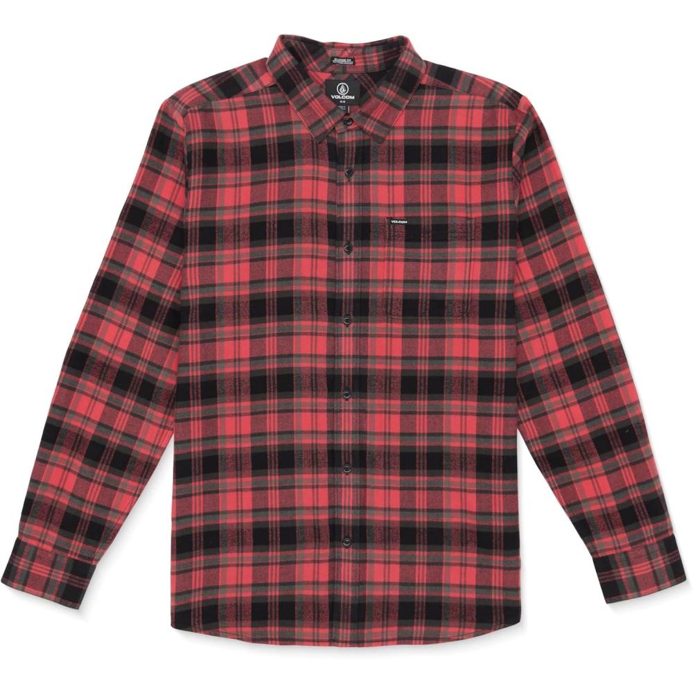 image:imageVolcom Mens Caden Plaid Long Sleeve Flannel Shirt Classic Fit ButtonFront Soft Brushed CottonCranberry