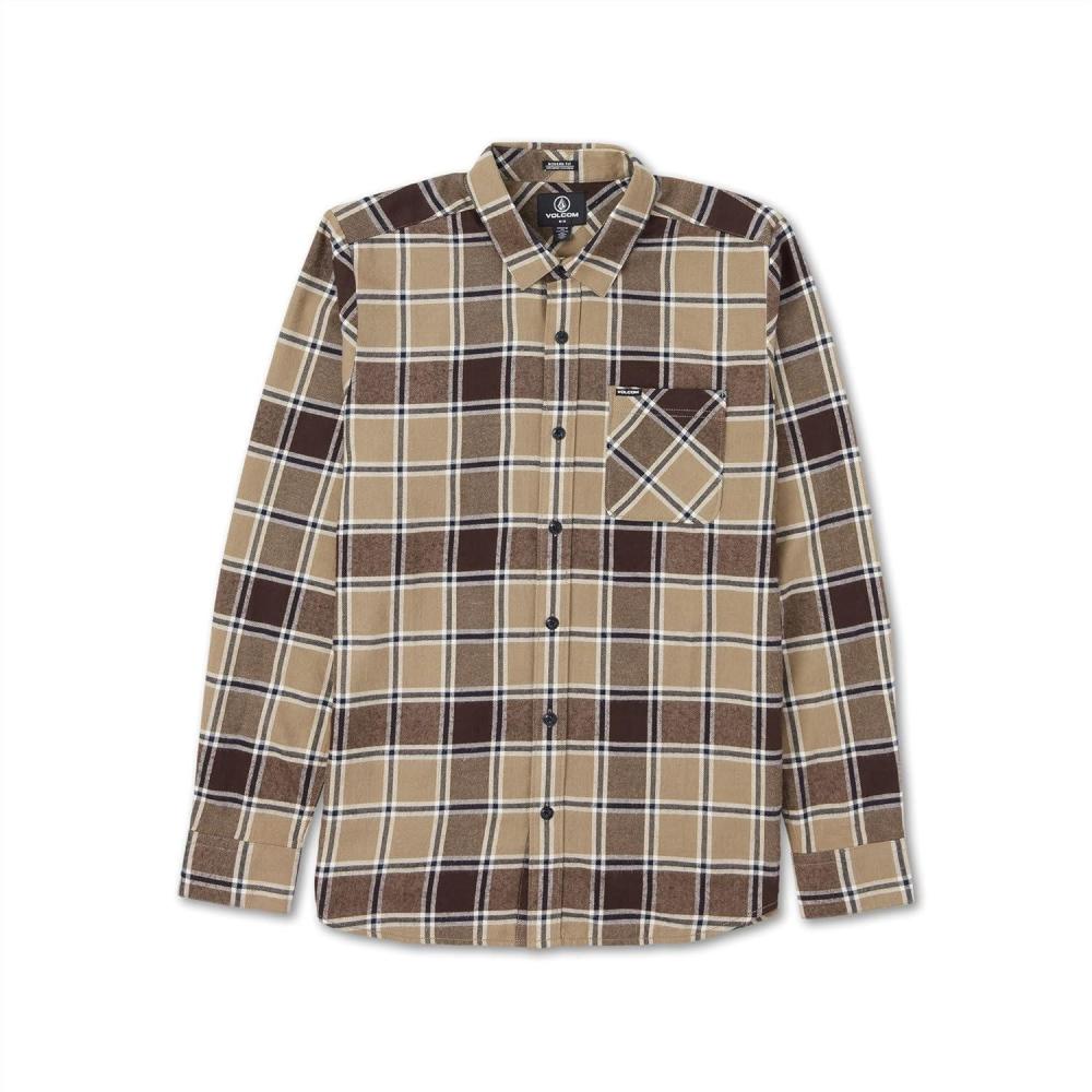 image:imageVolcom Mens Caden Plaid Long Sleeve Flannel Shirt Classic Fit ButtonFront Soft Brushed CottonKhaki Brown
