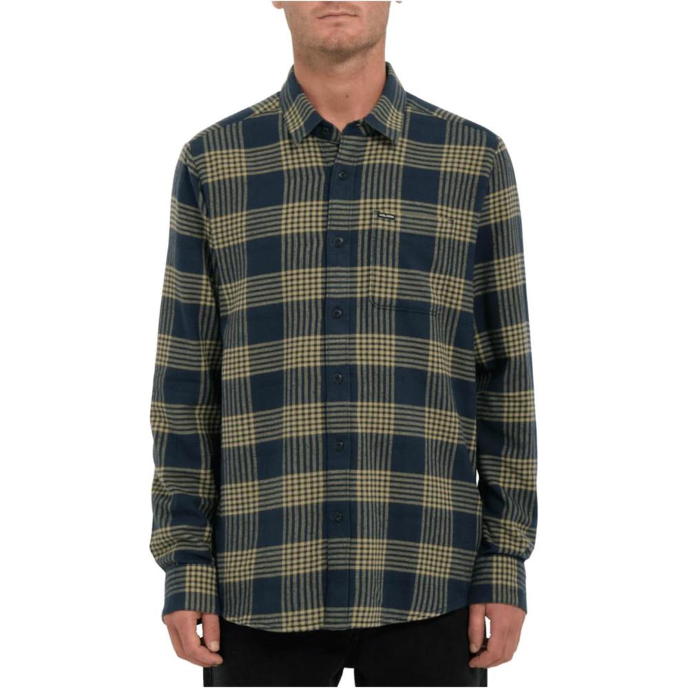 image:imageVolcom Mens Caden Plaid Long Sleeve Flannel Shirt Classic Fit ButtonFront Soft Brushed CottonNavy Navy