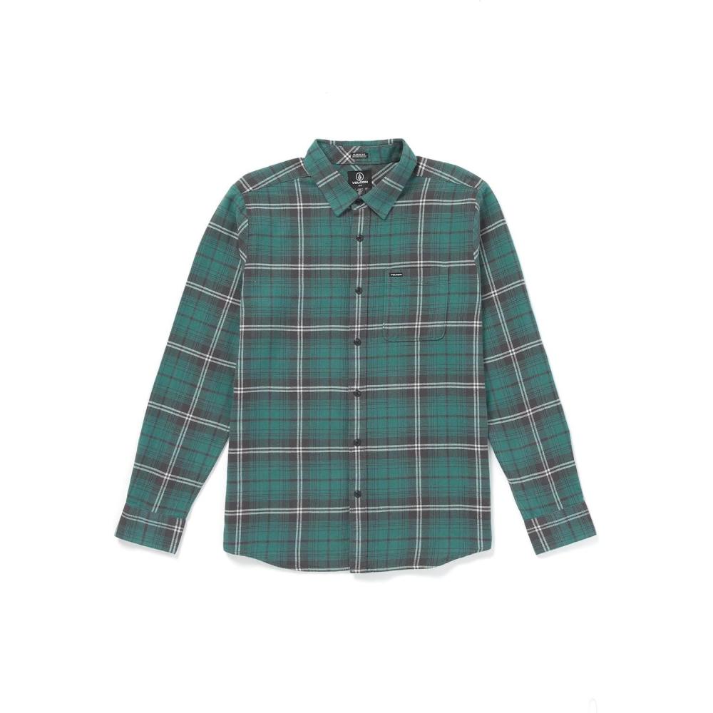 image:imageVolcom Mens Caden Plaid Long Sleeve Flannel Shirt Classic Fit ButtonFront Soft Brushed CottonSea Green