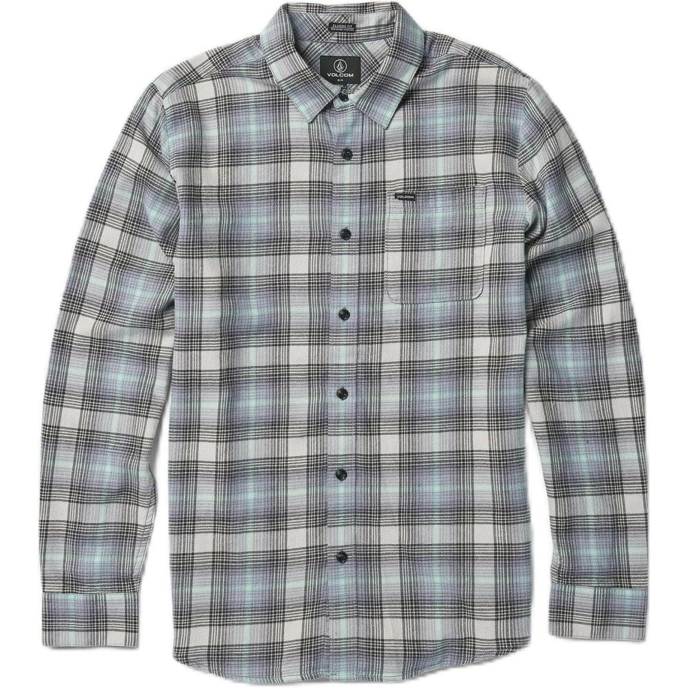 image:imageVolcom Mens Caden Plaid Long Sleeve Flannel Shirt Classic Fit ButtonFront Soft Brushed CottonTower Grey