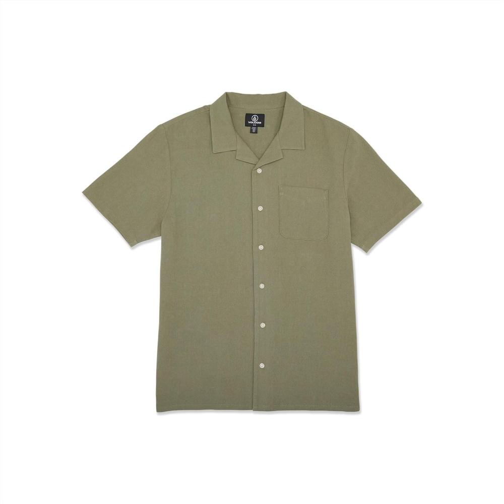 image:imageVolcom Mens Hobarstone Short Sleeve Classic Fit ShirtButton Down ShirtArmy Green Combo
