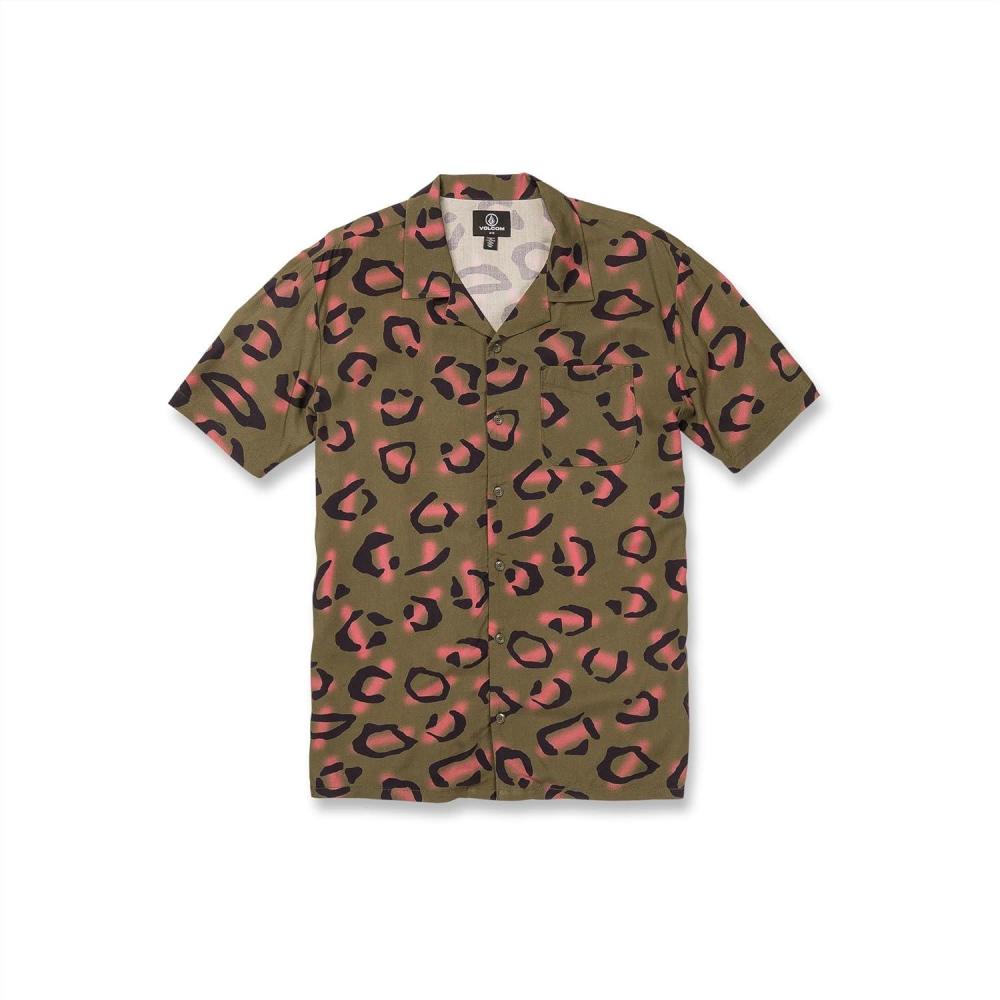 image:imageVolcom Mens Party Animals Short Sleeve Printed ShirtButton Down ShirtMilitary