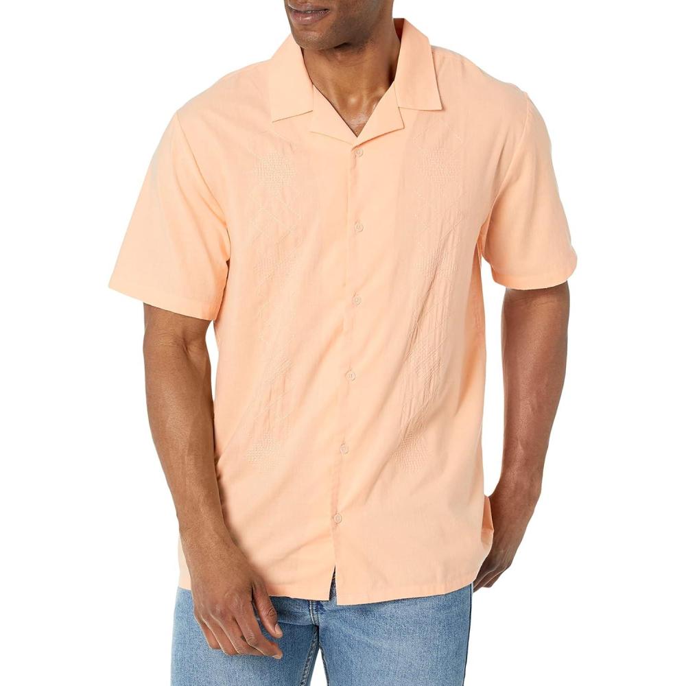 image:imageVolcom Mens Regular Baracostone Short Sleeve Classic Fit ShirtPeach Bud
