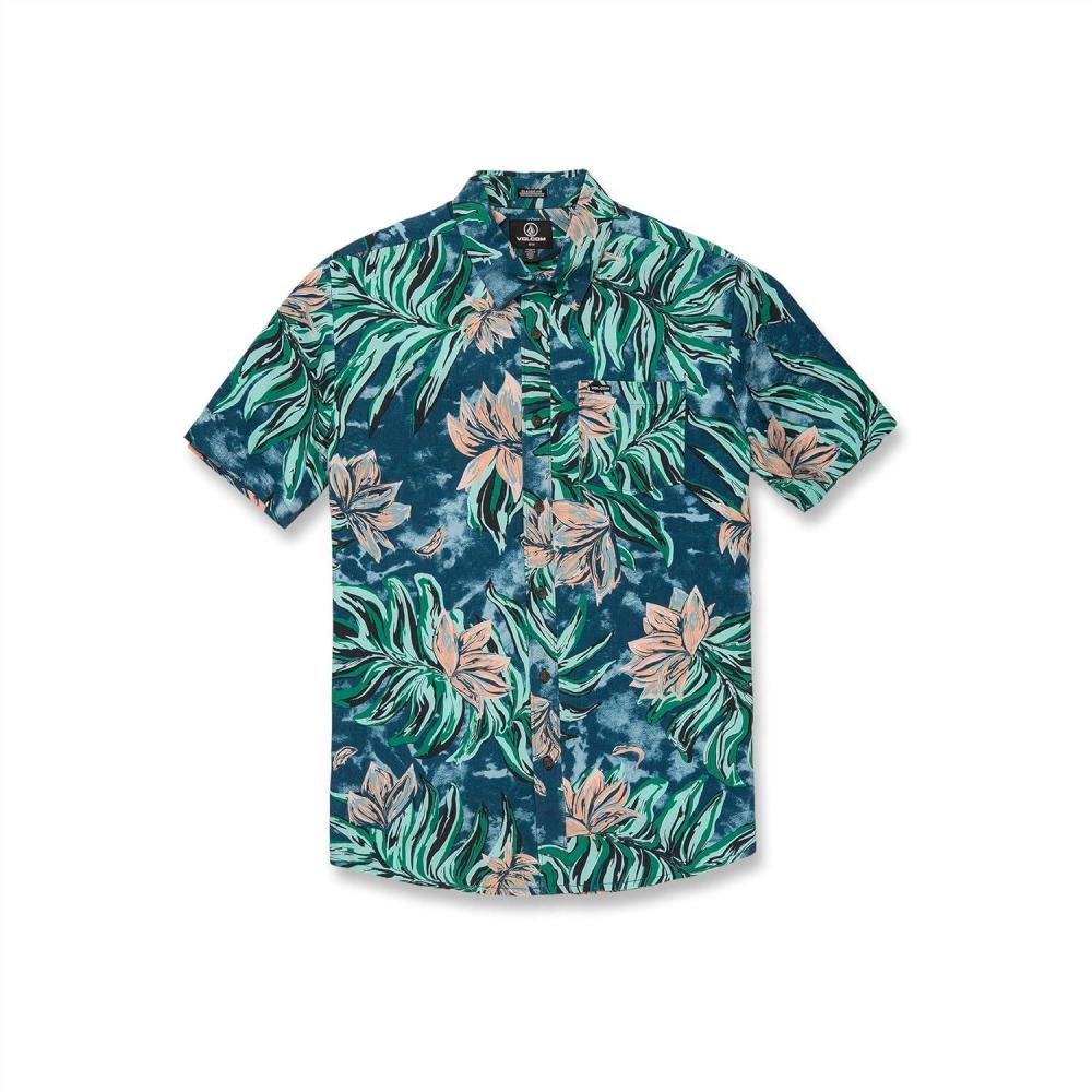 image:imageVolcom Mens Regular Marble Floral Short Sleeve Button Down Hawaiian ShirtAged Indigo