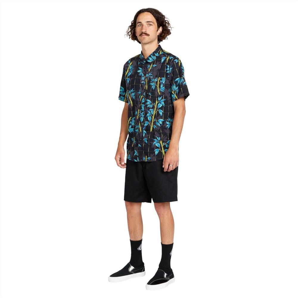 image:imageVolcom Mens Regular Marble Floral Short Sleeve Button Down Hawaiian ShirtBamboozeled Black