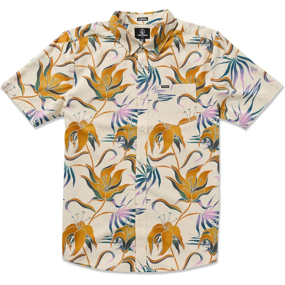 image:imageVolcom Mens Regular Marble Floral Short Sleeve Button Down Hawaiian ShirtDirty White