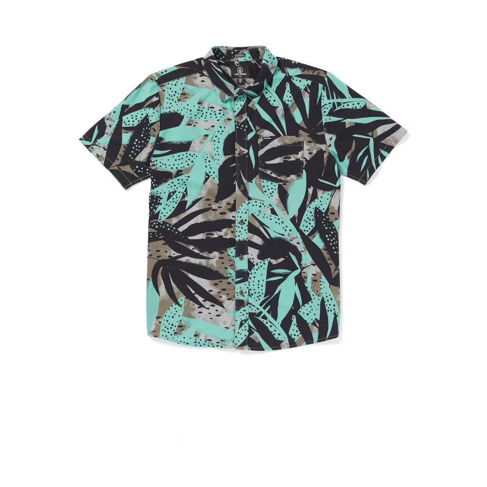 image:imageVolcom Mens Regular Marble Floral Short Sleeve Button Down Hawaiian ShirtDusty Aqua