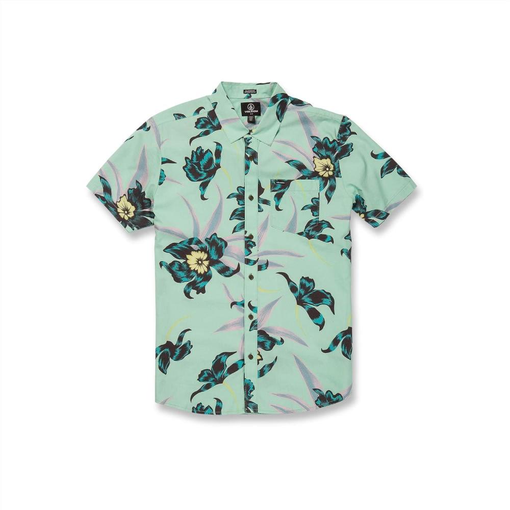 image:imageVolcom Mens Regular Marble Floral Short Sleeve Button Down Hawaiian ShirtIce