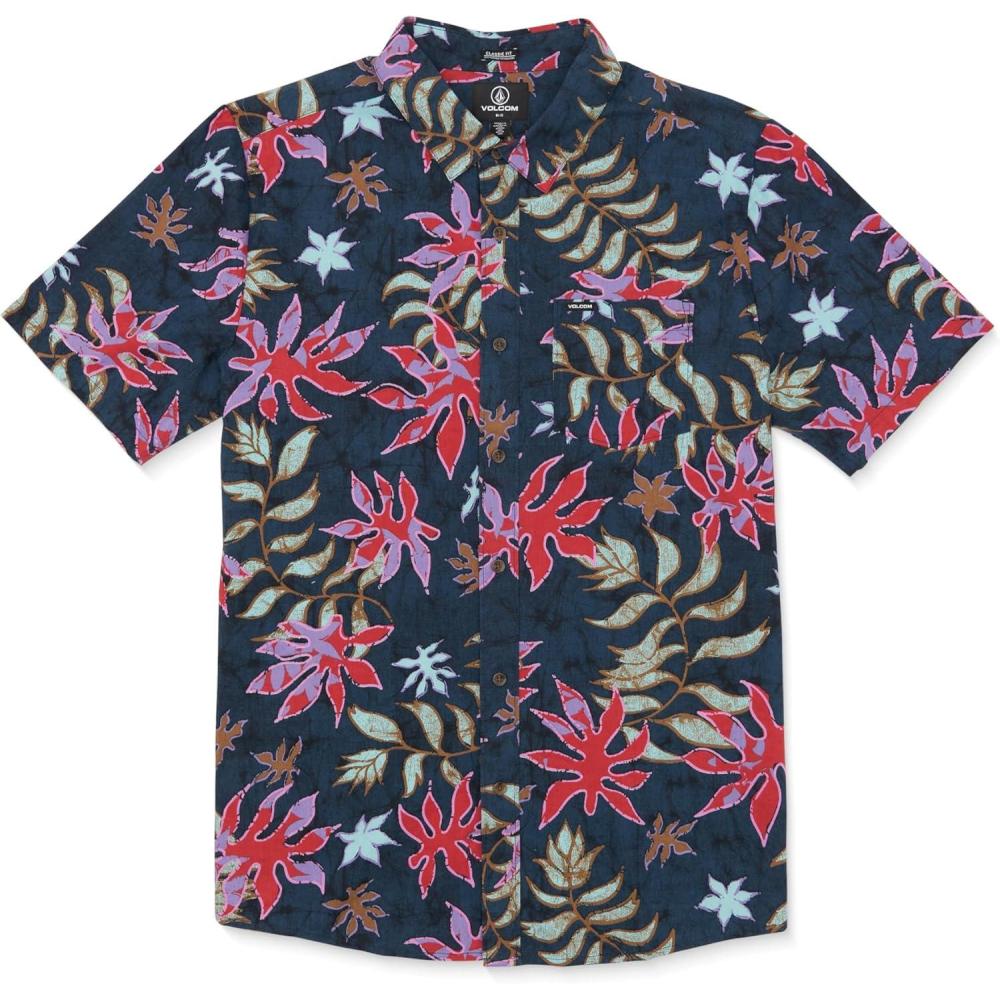 image:imageVolcom Mens Regular Marble Floral Short Sleeve Button Down Hawaiian ShirtNavy
