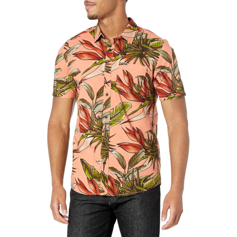 image:imageVolcom Mens Regular Marble Floral Short Sleeve Button Down Hawaiian ShirtSanddune
