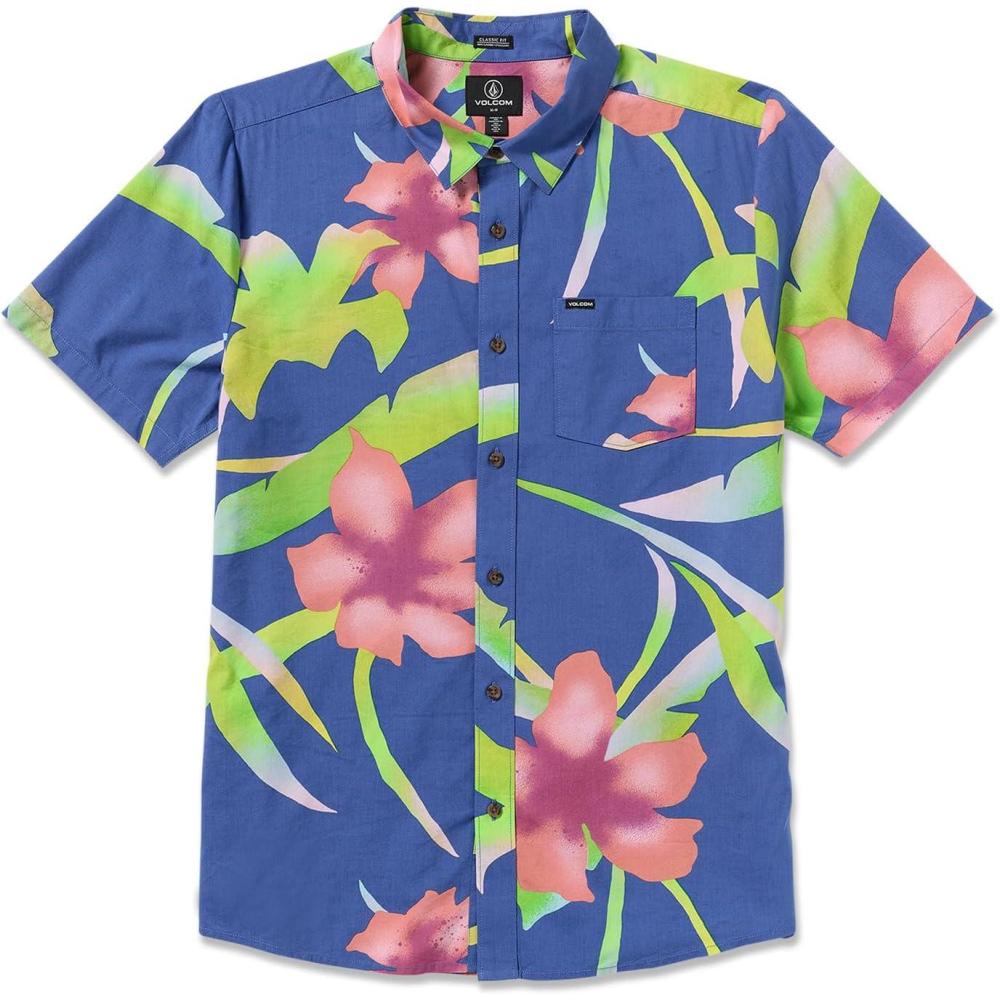 image:imageVolcom Mens Regular Marble Floral Short Sleeve Button Down Hawaiian ShirtUltramarine