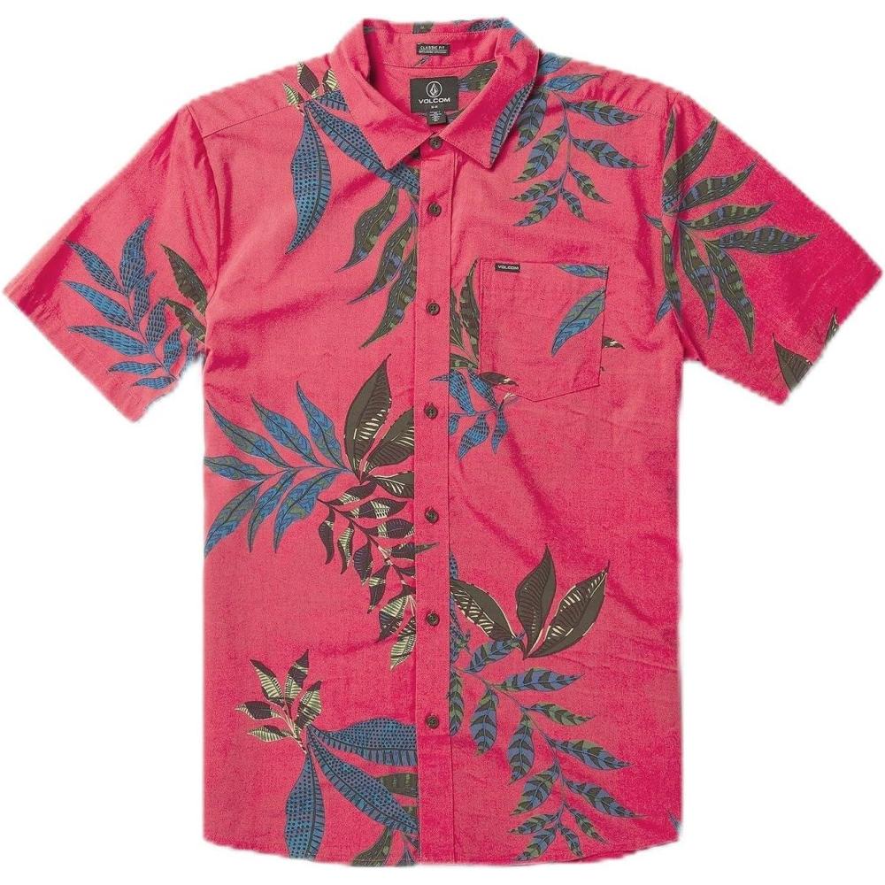 image:imageVolcom Mens Regular Marble Floral Short Sleeve Button Down Hawaiian ShirtWashed Ruby