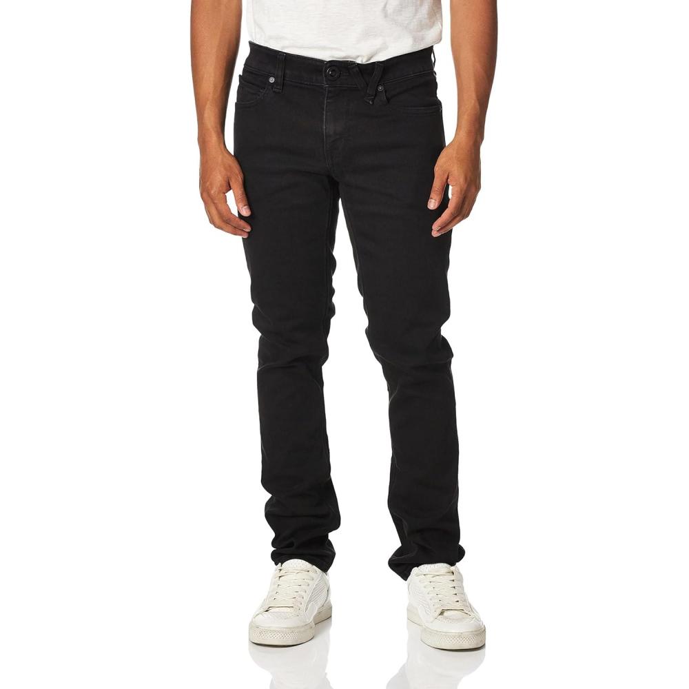 image:imageVolcom Mens Slim Fit Stretch Denim Jeans  Skinny Leg Flexible Comfort Classic 5Pocket StyleBlack Blackout