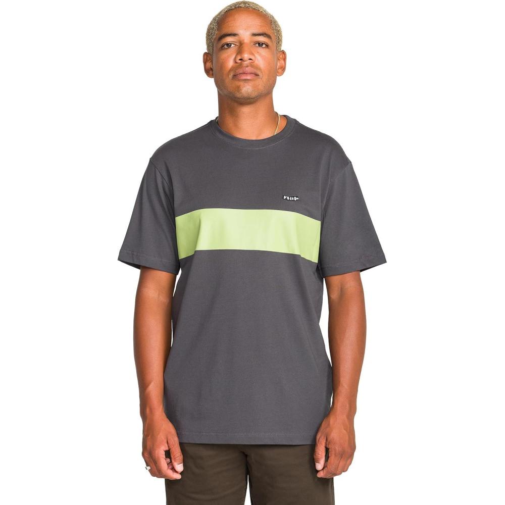 image:imageVolcom Mens Striped Knit TShirt Short Sleeve Crewneck Tee Soft Cotton JerseyAsphalt Black