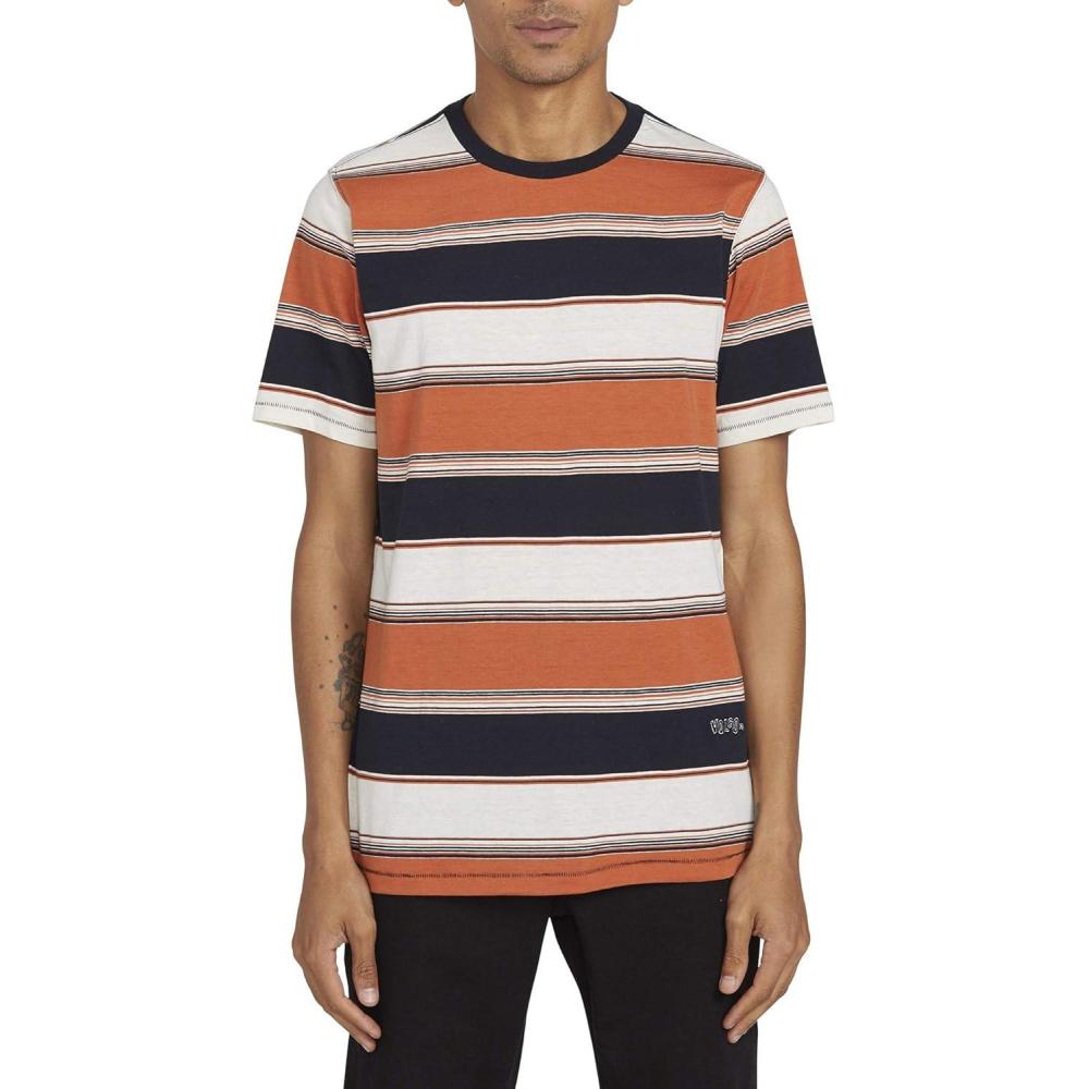 image:imageVolcom Mens Striped Knit TShirt Short Sleeve Crewneck Tee Soft Cotton JerseyBurnt Orange