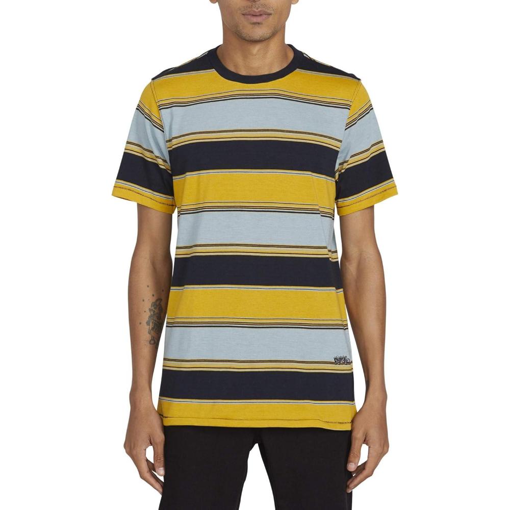 image:imageVolcom Mens Striped Knit TShirt Short Sleeve Crewneck Tee Soft Cotton JerseyCool Blue