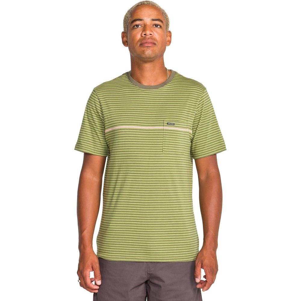 image:imageVolcom Mens Striped Knit TShirt Short Sleeve Crewneck Tee Soft Cotton JerseyVintage Green